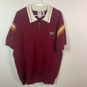 Reebok Men's Burgundy Zip Polo Sweater with Contrast Collar